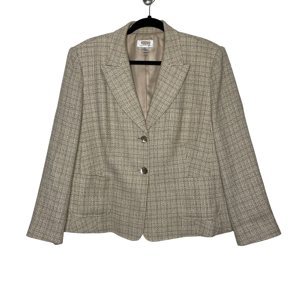 Talbots Blazer Womans Petites 18W Tan Gold Tweed Lined Jacket Professional